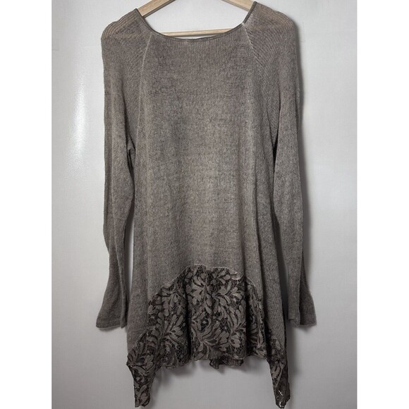 Temp Paris Sweater Asymmetric Tunic Lace Brown Boho Lagen Witchy Artsy Fairy L - Picture 2 of 9